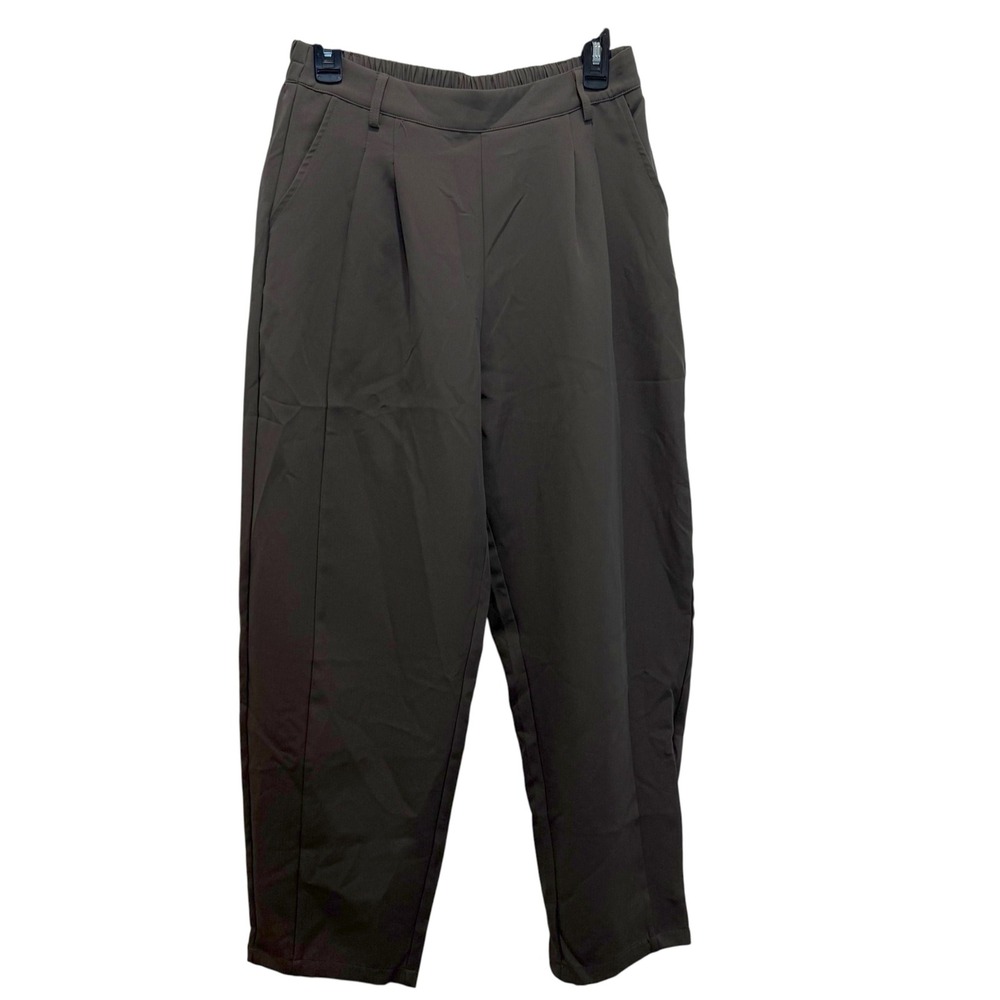 NWT EVALESS Women's Olive Green Pleated Elastic Waist Trouser Pants Size M 28x27
